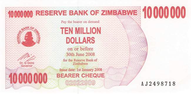 10 Million Dollars Zimbabwe p.55a 2008